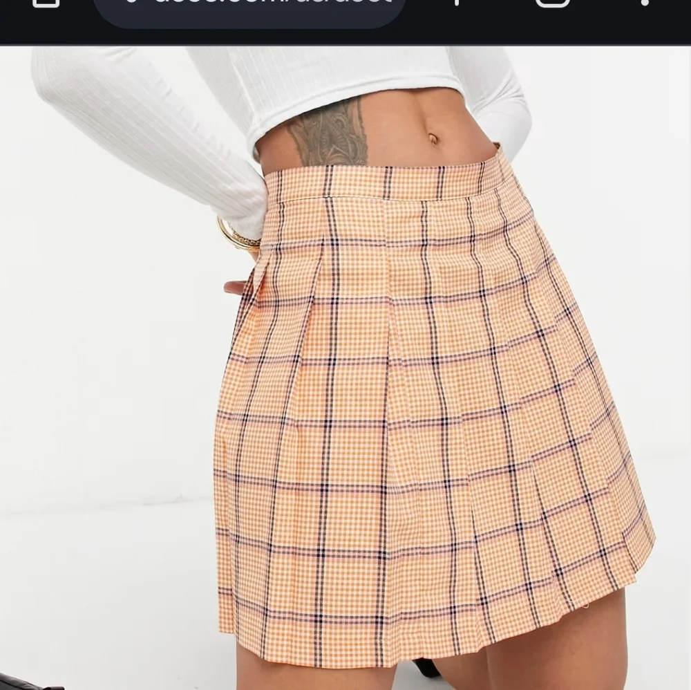 ASOS Orange Plaid Mini Skater Skirt with Pleats